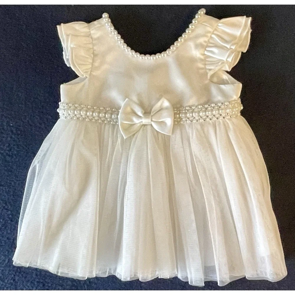 Couture Princess Dress White Bling Baby Girls Size 6 Months Party Holiday Pearls